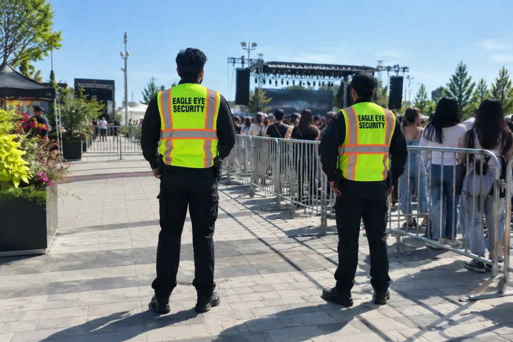 Event security guards at a festival entrance