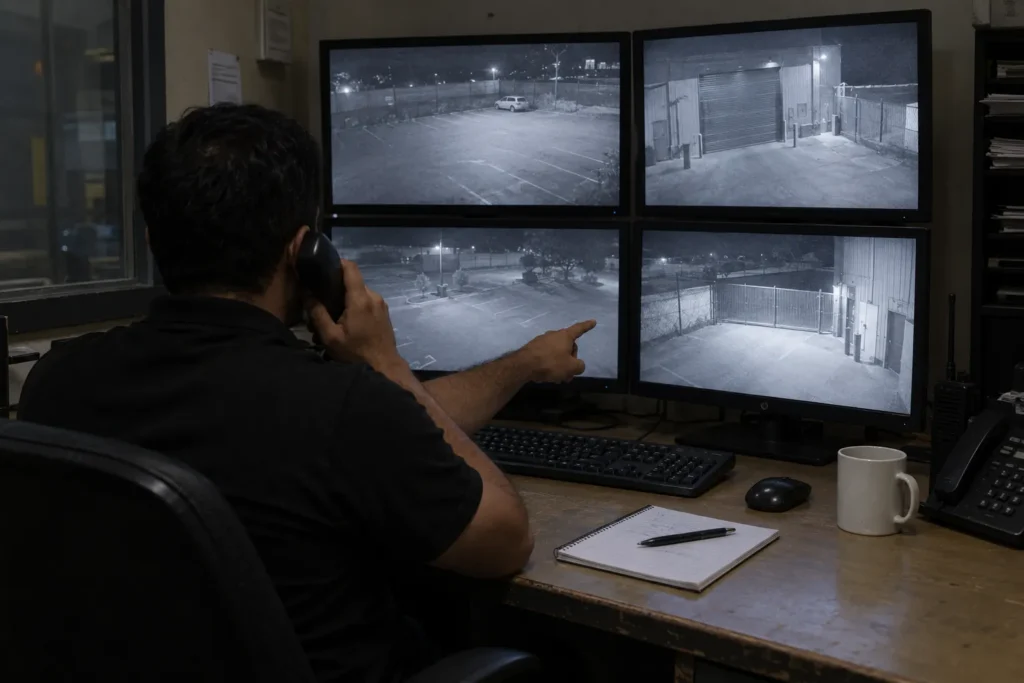 Operator calling in an incident seen on CCTV monitors
